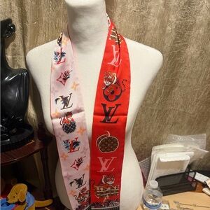 Red and White Silk Scarf 48x3”